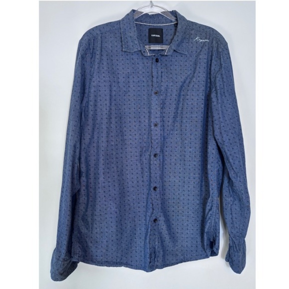 Kaporal Mens Regular Fit‎ Blue Geometric Micro Print Long Sleeve Size Large